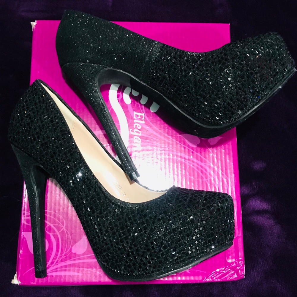 Black Diamond Glitter Platform Heels